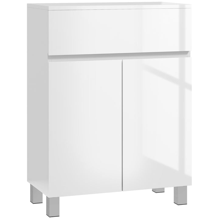 Freestanding Bathroom Cabinet, High Gloss Storage Cabinet with Doors and Adjustable Shelf, 60 x 30 x 80 cm, White