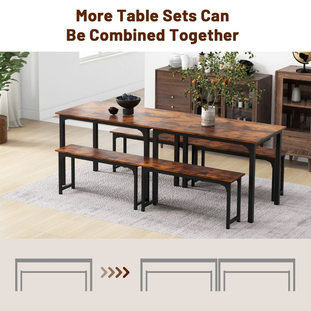 3 Pieces Space-Saving Dining Breakfast Table Set with 2 Benches-Coffee