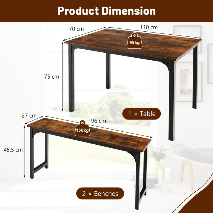 3 Pieces Space-Saving Dining Breakfast Table Set with 2 Benches-Coffee