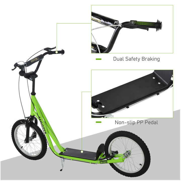 Teen Kids Stunt Scooter Adjustable Handlebar 2 Brakes Ride On 16 Inch Rubber Tyres Green