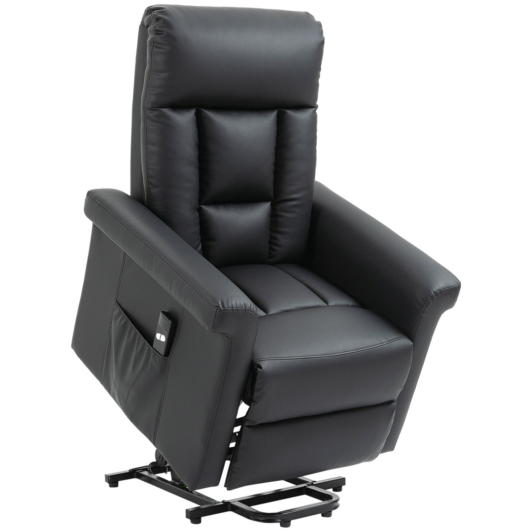Power Lift Chair, PU Leather Recliner Sofa Chair for Elderly with Remote Control, Side Pocket, Black
