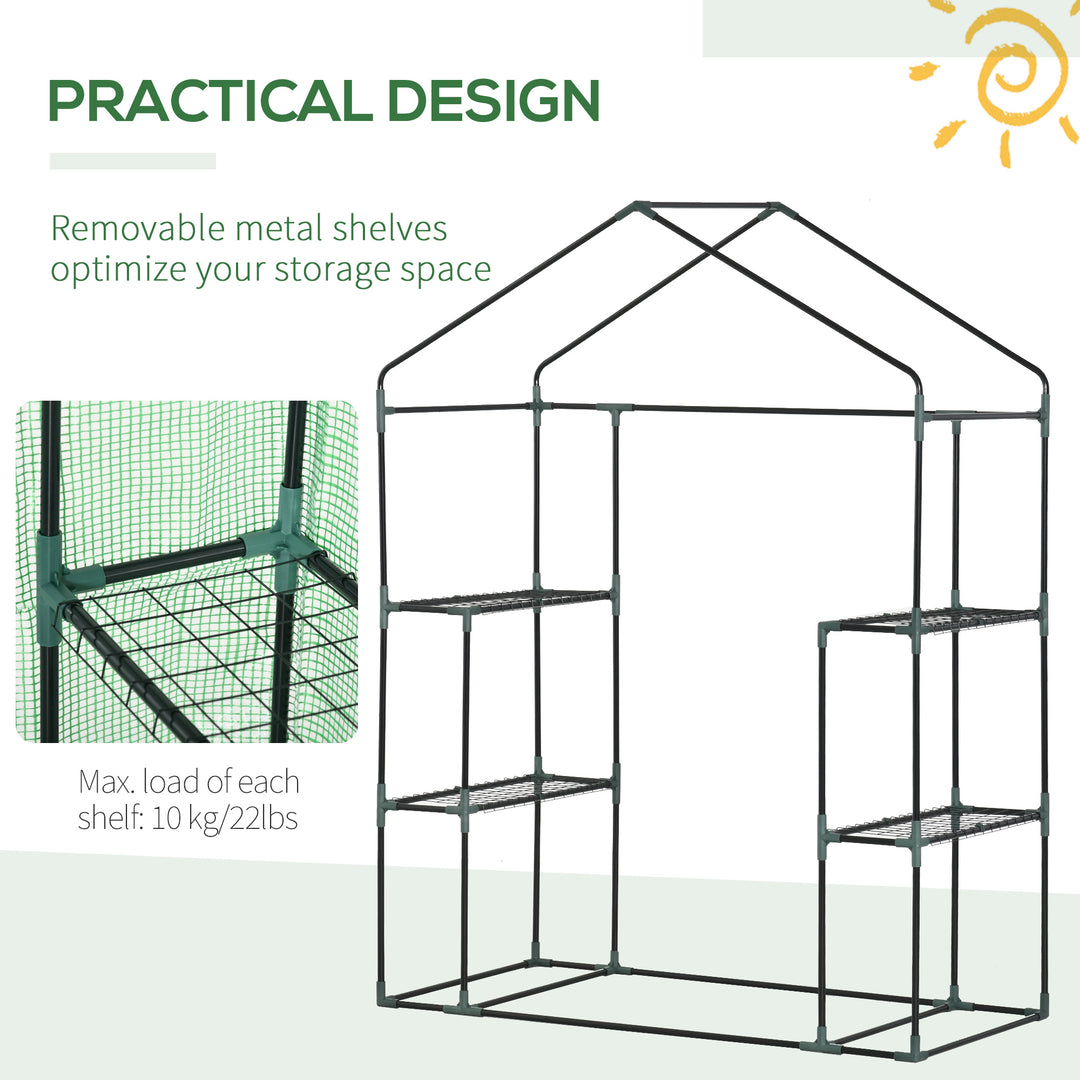 Outsunny Walk-In Greenhouse Portable Gardening Plant Grow House with 2 Tier Shelf, Roll-Up Zippered Door and PE Cover, 141 x 72 x 191 cm