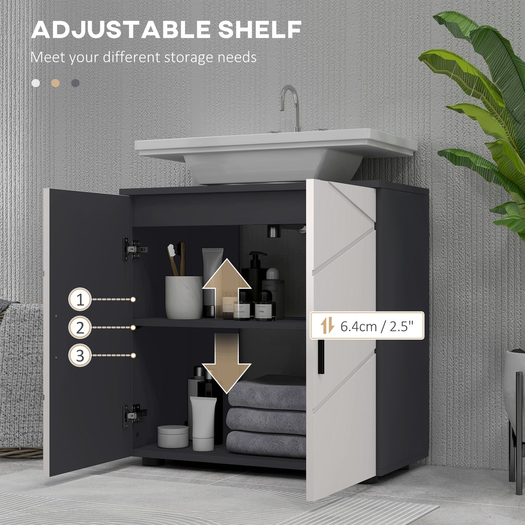 Under Sink Cabinet, Bathroom Vanity Unit, Floor Basin Storage Cupboard with Double Doors and Shelf, 60 x 30 x 60 cm, Light Grey