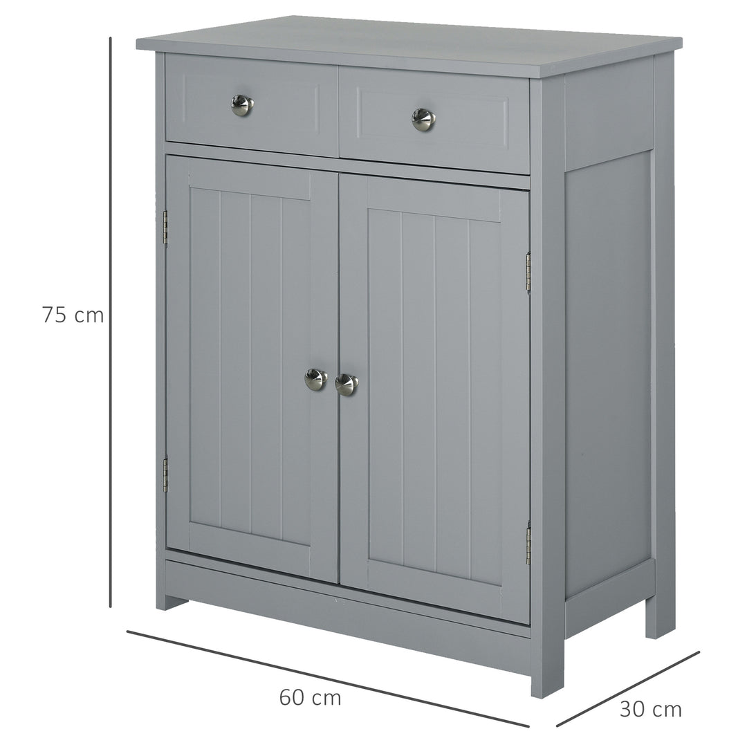 kleankin Bathroom Storage Cabinet Free-Standing Bathroom Cabinet Unit w/ 2 Drawers Cupboard Adjustable Shelf Handles Traditional Style 75x60cm Grey