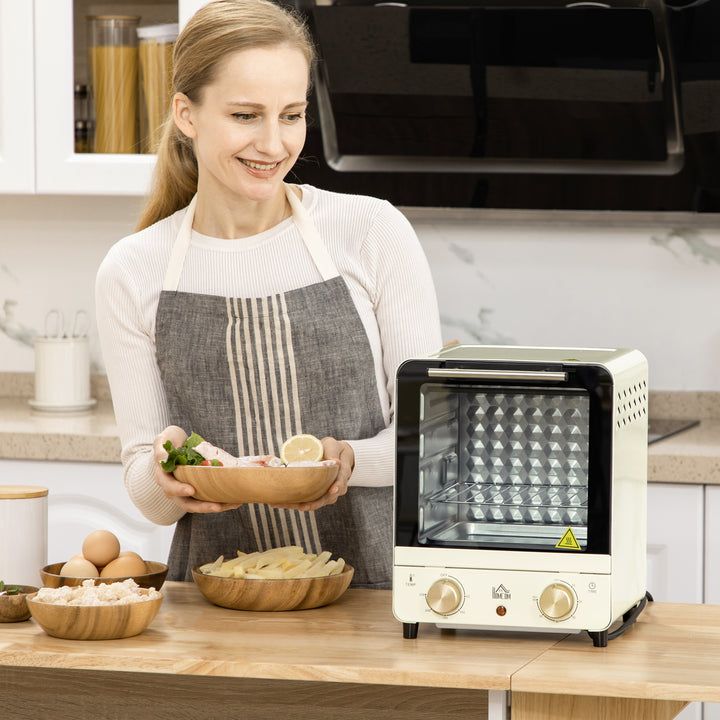 Convection Mini Oven, 15 Litres Electric Oven and Grill with 60-230℃ Adjustable Temperature, 60 Minute Timer, Include Baking Tray, Wire Rack and Crumb Tray, 1000W, Cream White