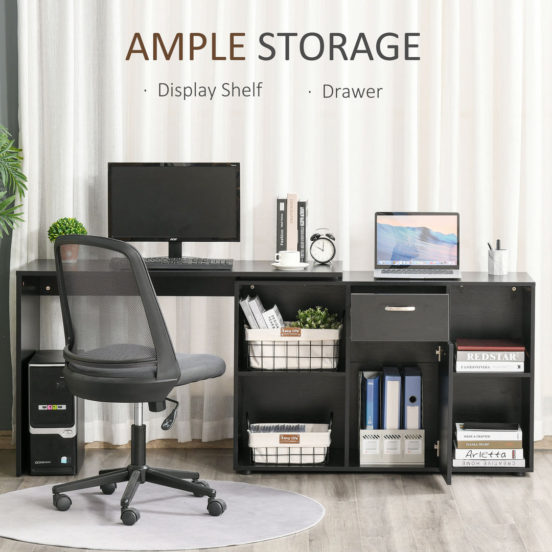 Modern L-Shaped Computer Desk, Laptop PC Corner Table, Home Office Workstation with Spacious Storage, Black