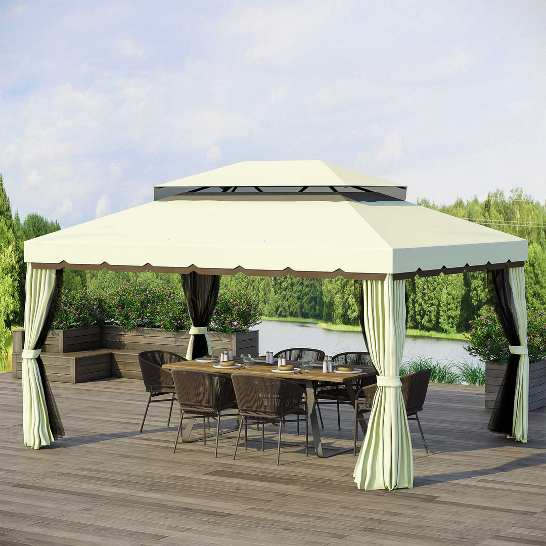 3 x 4 m Aluminium Metal Gazebo Marquee Canopy Pavilion Patio Garden Party Tent Shelter with Nets and Sidewalls - Cream White