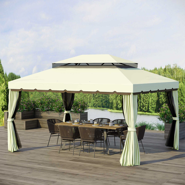 3 x 4 m Aluminium Metal Gazebo Marquee Canopy Pavilion Patio Garden Party Tent Shelter with Nets and Sidewalls - Cream White