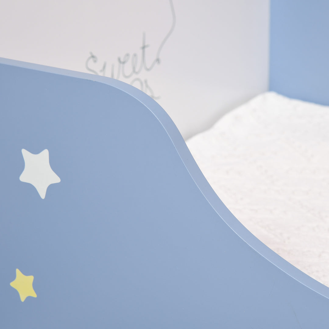 Kids Toddler Wooden Bed Round Edged with Guardrails Stars Image 143 x 74 x 59 cm Blue