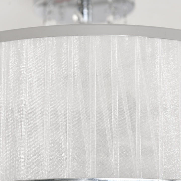 Elegant Metal Ceiling Light Chandelier with Pleated Fabric Lampshade, Decorative Crystal Pendants, for Living Room, Dining Room, Bedroom, White