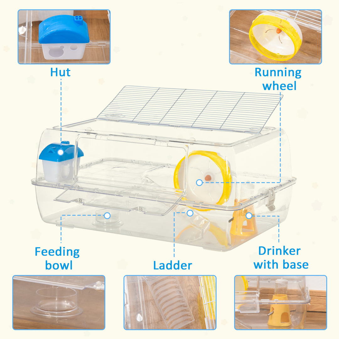 PawHut Portable 2 Storey Hamster Cage Small Pet Animal Cage Double Layers w/ Running Wheel Drinker Feeding Bowl