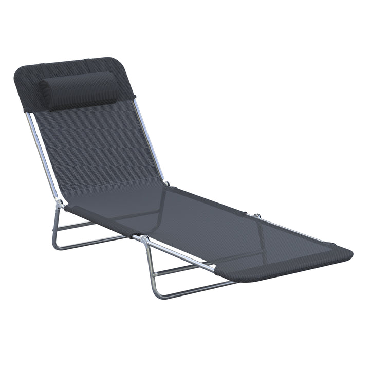 Sun Bed Chair Garden Lounger Outdoor Patio Chaise Portable Recliner Adjustable Back Relaxer Chair Furniture Light Black