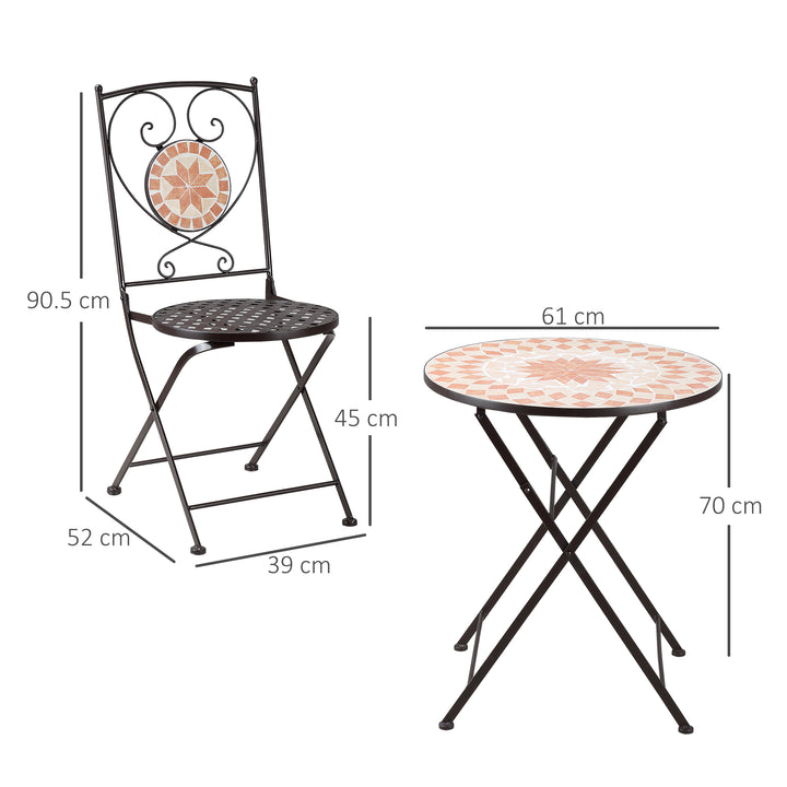 Outsunny 3 Piece Mosaic Bistro Set, 2 Folding Chairs &amp; 1 Round Table Outdoor Furniture for Outdoor, Balcony, Poolside, Yellow