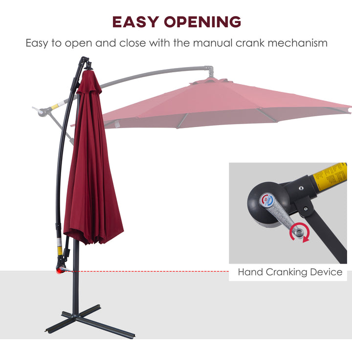 Cantilever Umbrella Parasol Patio Hanging Sun shade Wine Red 3M