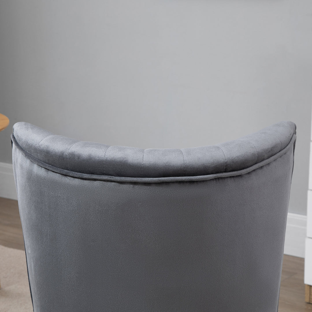 Modern Accent Chair, Fabric Living Room Chair with Rubber Wood Legs and Thick Padding, Grey