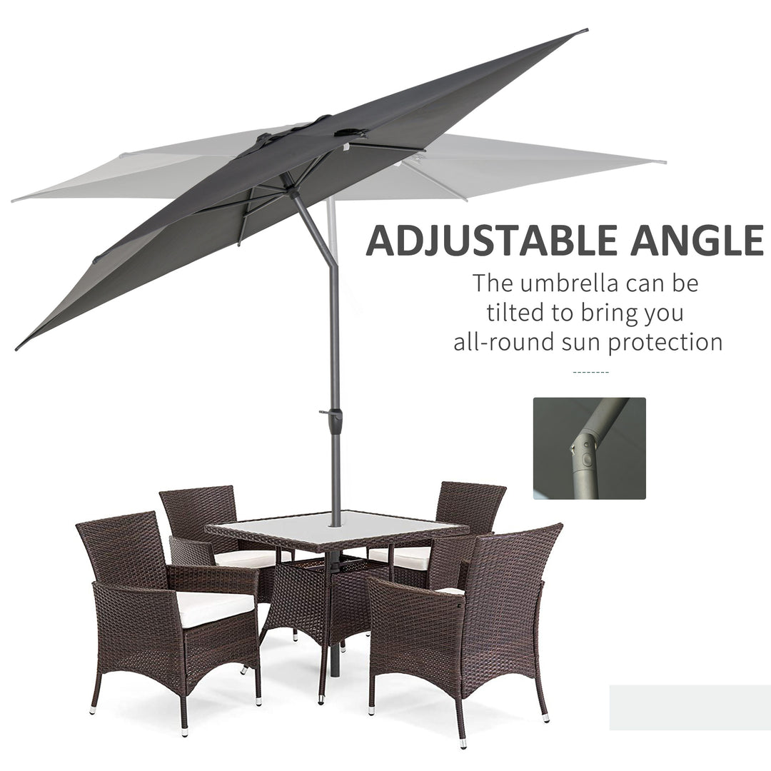 Outsunny 3 x 2m Garden Parasol Patio Sun Umbrella Canopy Rectangular Sun Shade Aluminium Crank Tilt Mechanism, Dark Grey