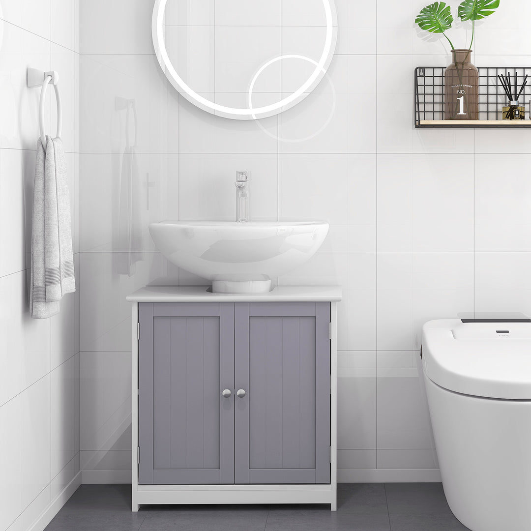 kleankin Vanity Unit Under Sink Bathroom Storage Cabinet w/ Adjustable Shelf Handles Drain Hole Cabinet Space Saver Organizer 60x60cm - White & Grey
