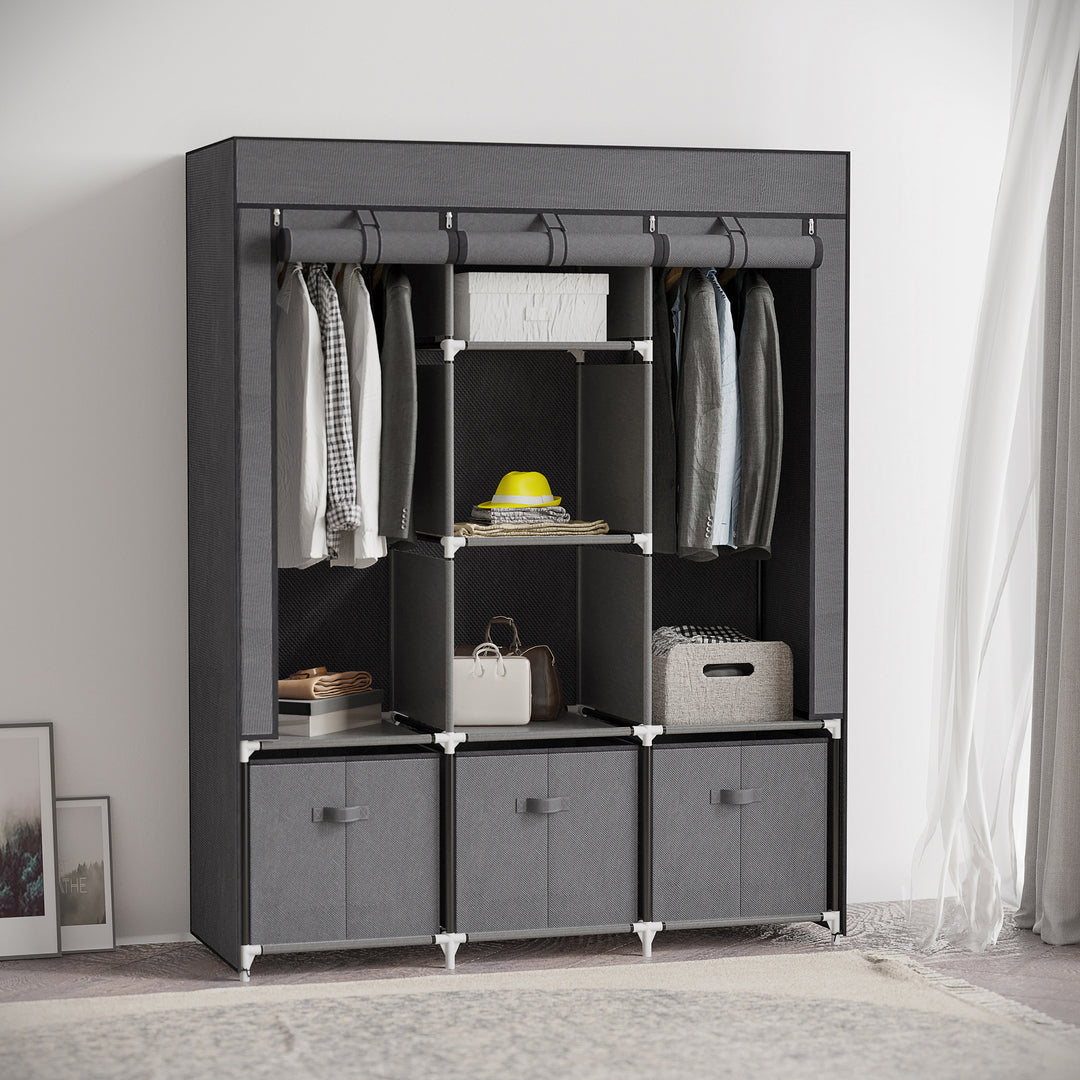 Fabric Wardrobe, Portable Wardrobe with 5 Shelves, Dark Grey