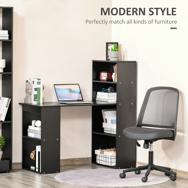 Modern Computer Desk Bookshelf  Writing Table Workstation PC Laptop Study Home Office 6 Shelves Black