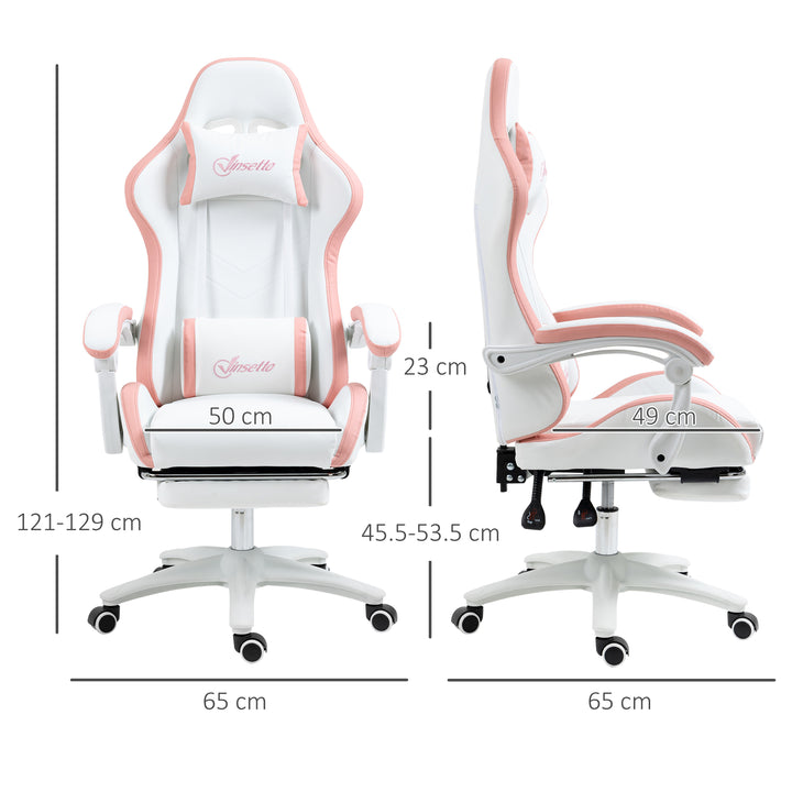 Vinsetto Racing Gaming Chair, Reclining PU Leather Computer Chair with 360 Degree Swivel Seat, White and Pink