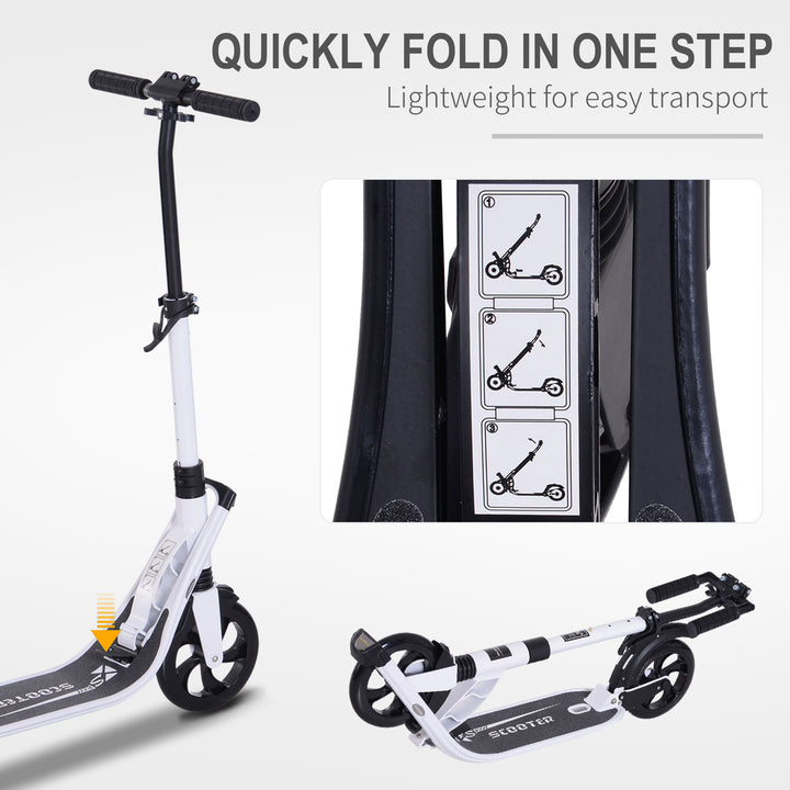 Folding Kick Scooter Hight-Adjustable Urban Scooter w/ Rear Brake, Double Shock Absorption System & 2 Big Wheels, For 14+ Teens Adult, White