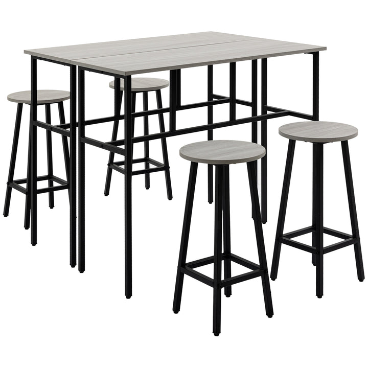 6-Piece Bar Table Set, 2 Breakfast Tables with 4 Stools, Counter Height Dining Tables & Chairs for Kitchen, Living Room, Grey