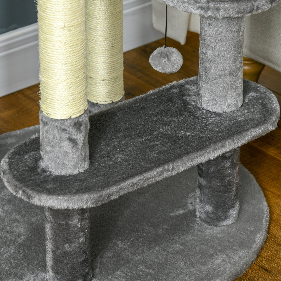 136cm Cat Tree for Indoor Cats, Modern Cat Tower with Scratching Posts, Bed, Toy Ball - Grey