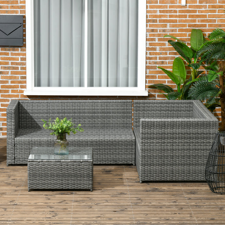 4-Seater Rattan Garden Furniture Outdoor Patio Corner Sofa Chair Set with Coffee Table Thick Cushions, Grey