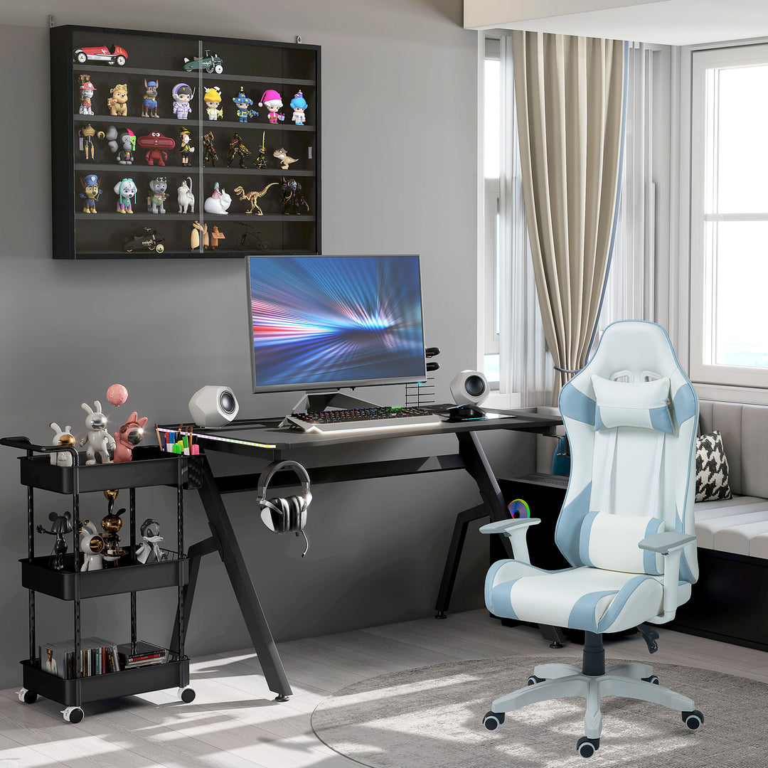 Gaming Desk Racing Style Home Office Ergonomic Computer Table Workstation with RGB LED Lights,  Black