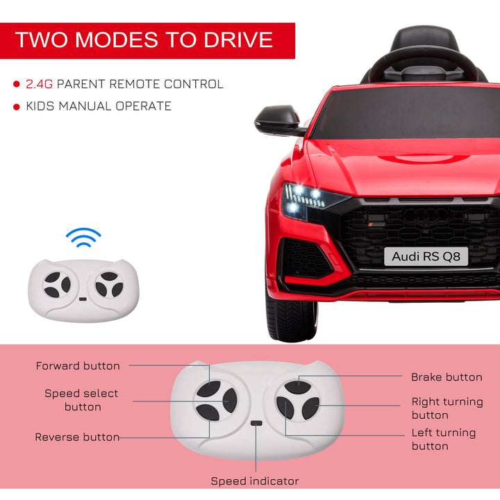 Compatible 6V Battery-powered Kids Electric Ride On Car Audi RS Q8 Toy with Parental Remote Control Music Lights USB MP3 Bluetooth Red