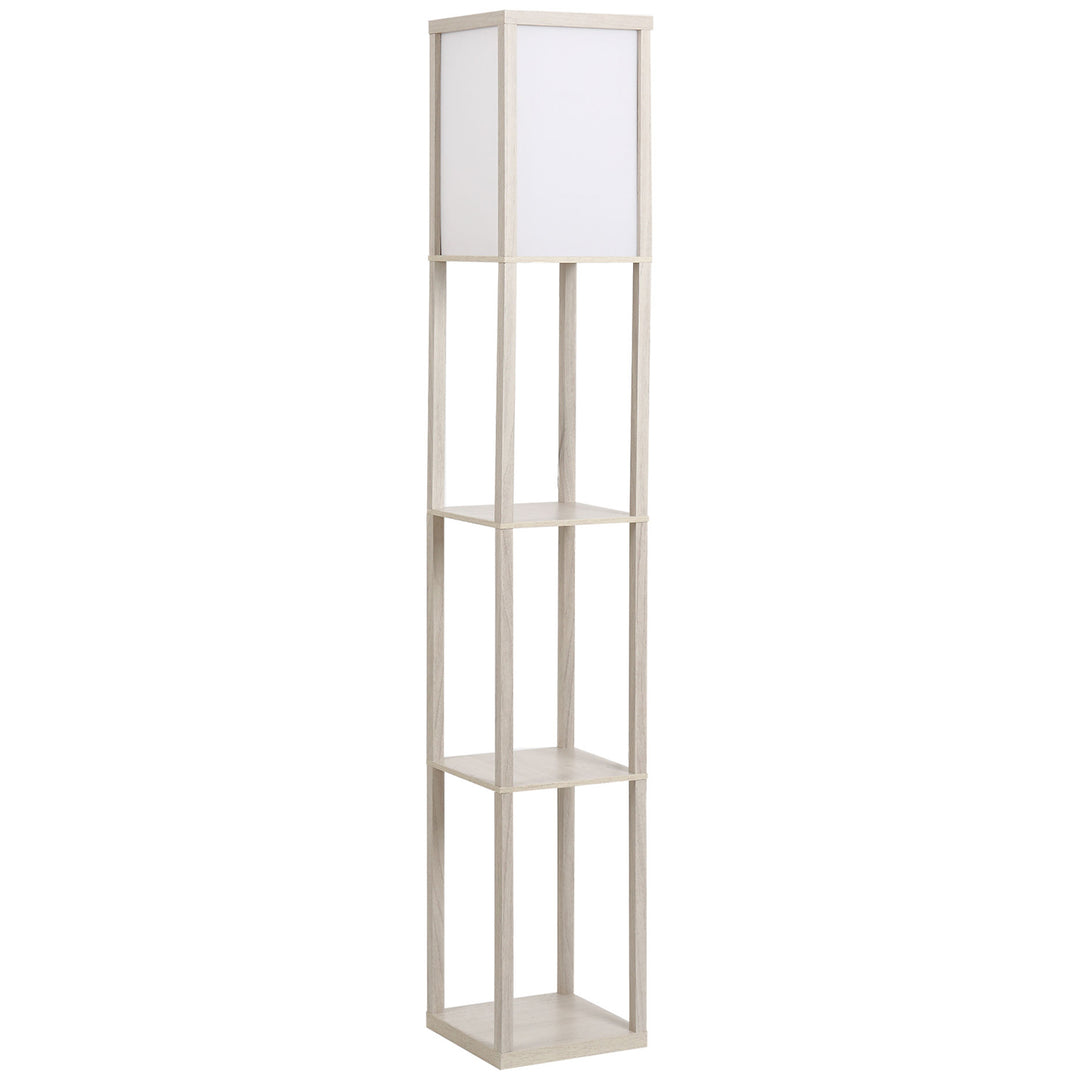 4-Tier Floor Lamp, Floor Light with Storage Shelf, Reading Standing Lamp for Living Room, Bedroom, Kitchen, Dining Room, Office, Dorm, Oak