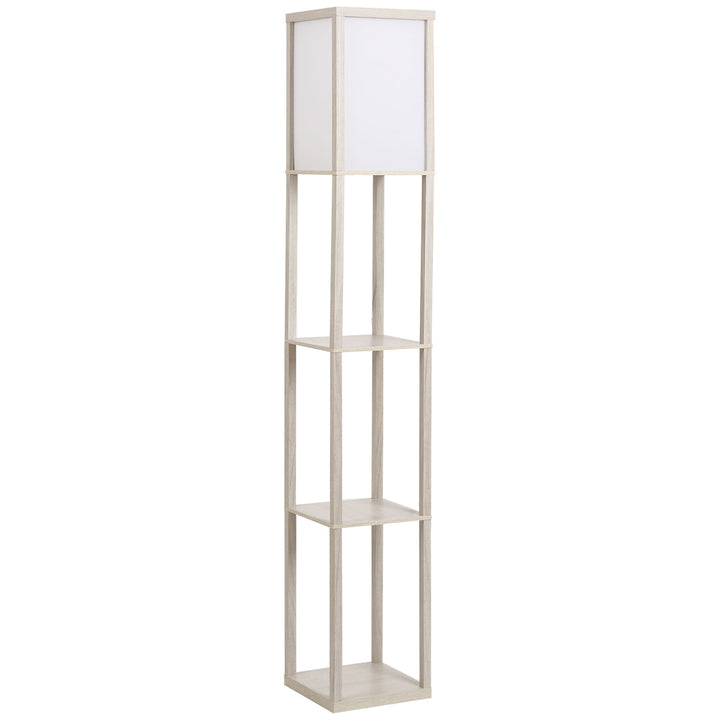 4-Tier Floor Lamp, Floor Light with Storage Shelf, Reading Standing Lamp for Living Room, Bedroom, Kitchen, Dining Room, Office, Dorm, Oak