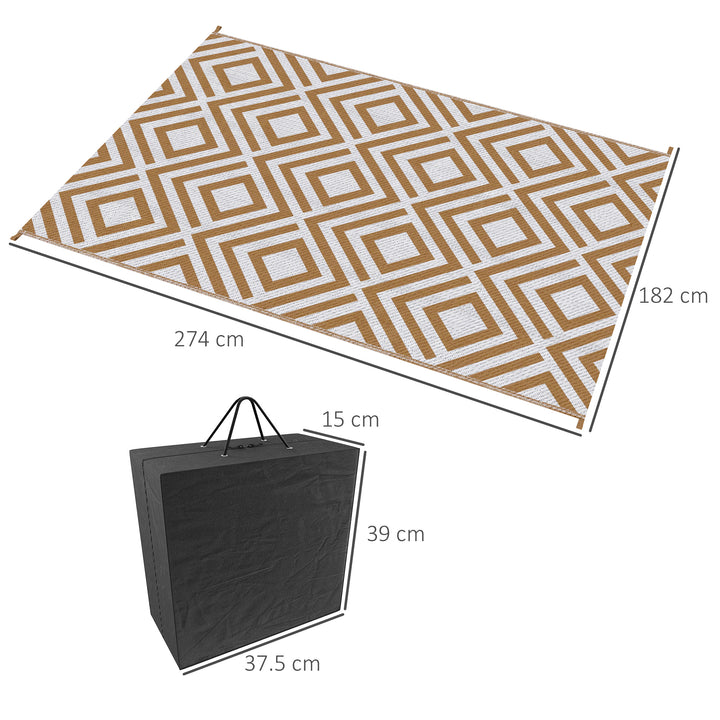 Reversible Outdoor Rug with Carry Bag, Beach Brown & White