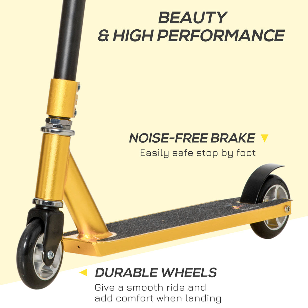 Stunt Scooter, 360° Entry Level Tricks Scooter w/ Lightweight Aluminium Deck and ABEC 7 Bearing, For Age 14+ Beginners, Gold Tone