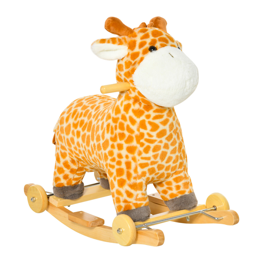 HOMCOM 2-IN-1 Kids Plush Ride-On Rocking Gliding Horse Giraffe-shaped Plush Toy Rocker with Realistic Sounds for Child 36-72 Months Yellow