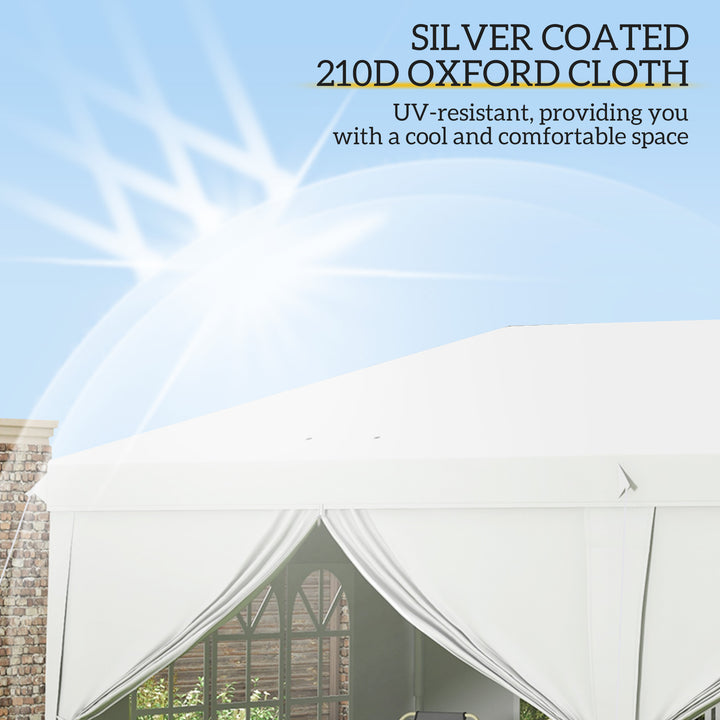 3 x 6 m Pop Up Gazebo with Sides and Windows, Height Adjustable Party Tent with Storage Bag for Garden, Camping, Event, Brown