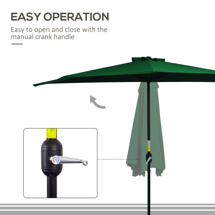 Outsunny 3(m) Half Parasol Semi Round Umbrella Patio Metal Frame Crank Handle for Balcony-- NO BASE INCLUDED, Green