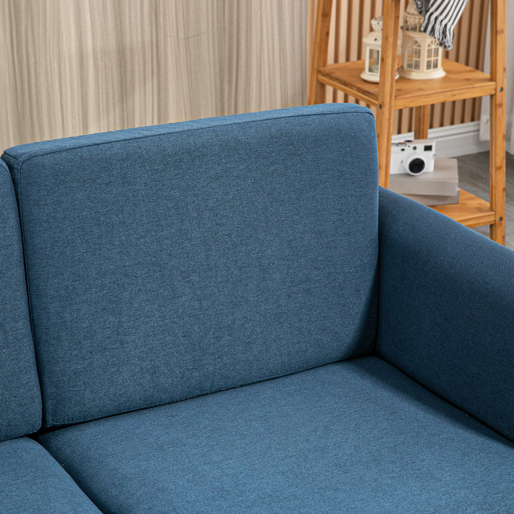 Compact Loveseat Sofa, Modern 2 Seater Sofa for Living Room with Wood Legs and Armrests, Blue