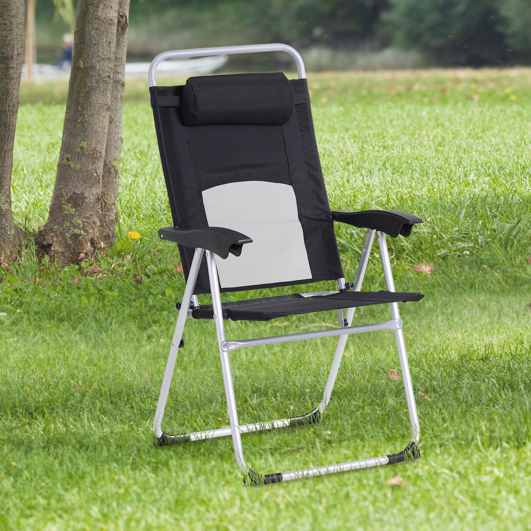 Outdoor Garden Folding Chair Patio Armchair 3-Position Adjustable Recliner Reclining Seat with Pillow - Black