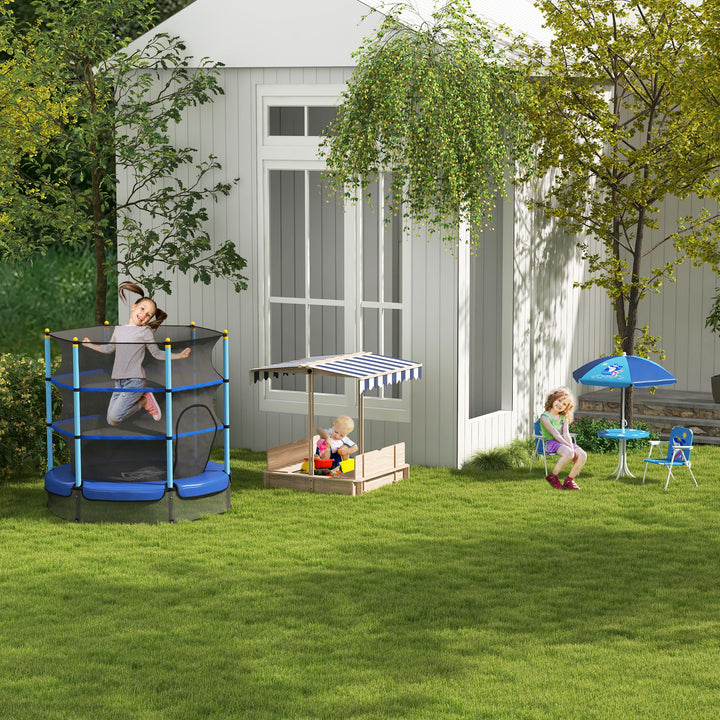 Children Cabana Sandbox Kids Square Wooden Sandpit Outdoor Backyard Playset Play Station Adjustable Canopy, 106x106x121cm