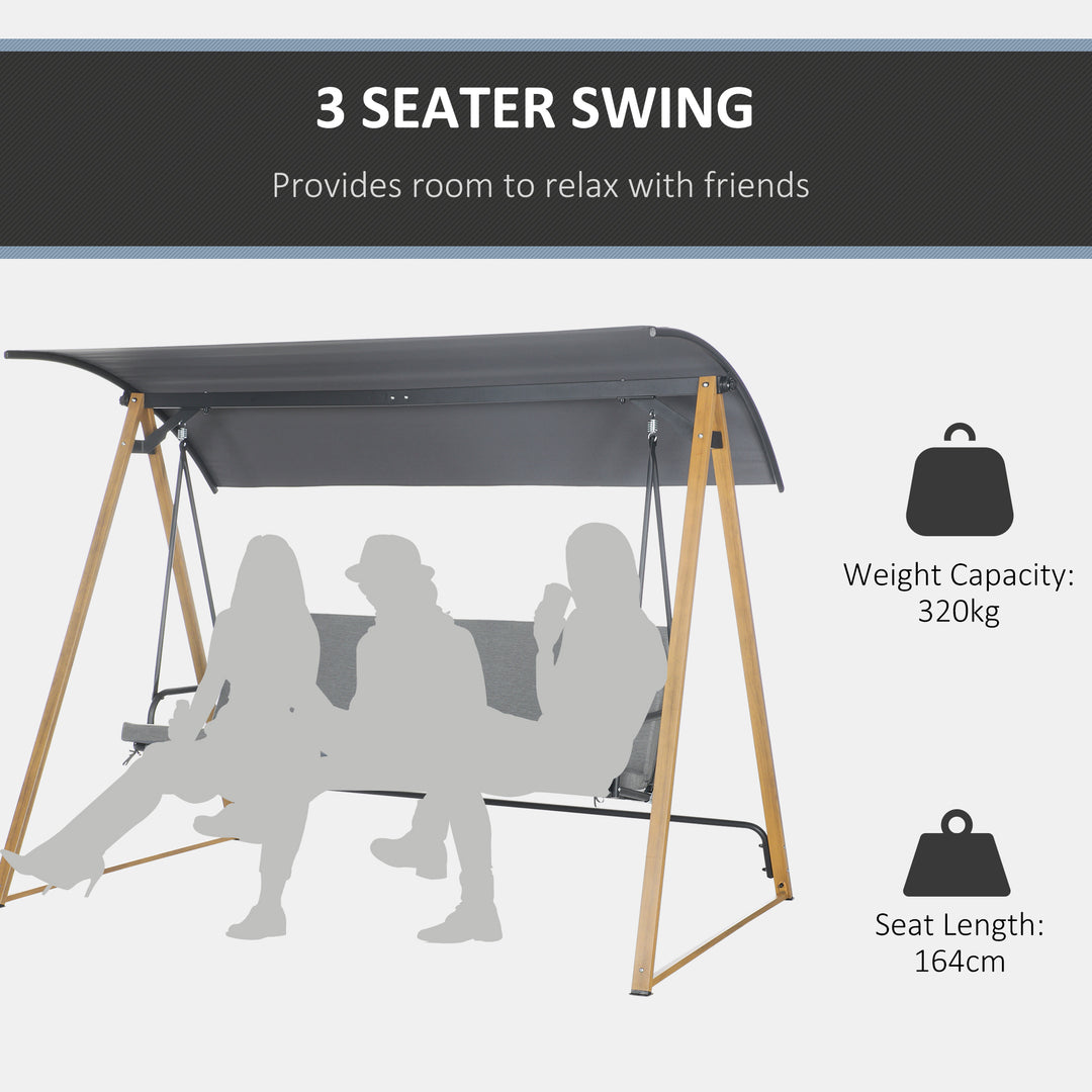 3 Seater Garden Swing Chair Bench with Adjustable Canopy, Cushioned Seat and Weather Resistant Steel Frame for Patio, Yard