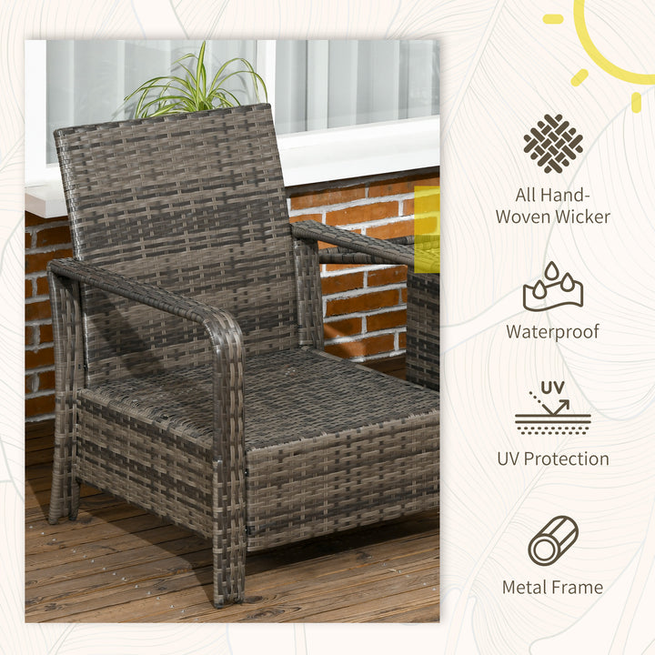 3 pcs PE Rattan Wicker Garden Furniture Patio Bistro Set Weave Conservatory Sofa Storage Table and Chairs Set Grey Cushion & Wicker