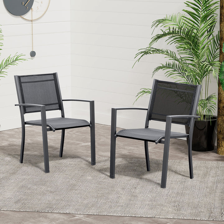 Garden Chairs Set Of 2 Outdoor Chairs with Steel Frame Texteline Seats for Camping Fishing Patio Balcony Dark Grey Black