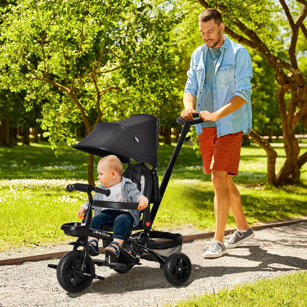 4 in 1 Baby Tricycle Toddler Stroller Foldable Pedal Tricycle w/ Reversible Angle Adjustable Seat Removable for 1-5 Years - Black