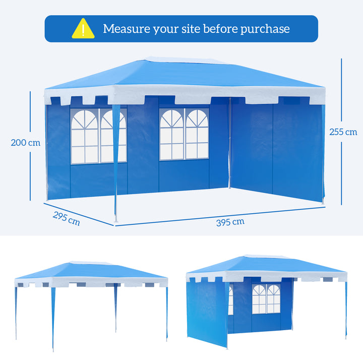 Outsunny 3 x 4 m Party Gazebo Marquee Garden Canopy Outdoor BBQ Tent Camping Patio Awning with 2 Sidewalls, Blue