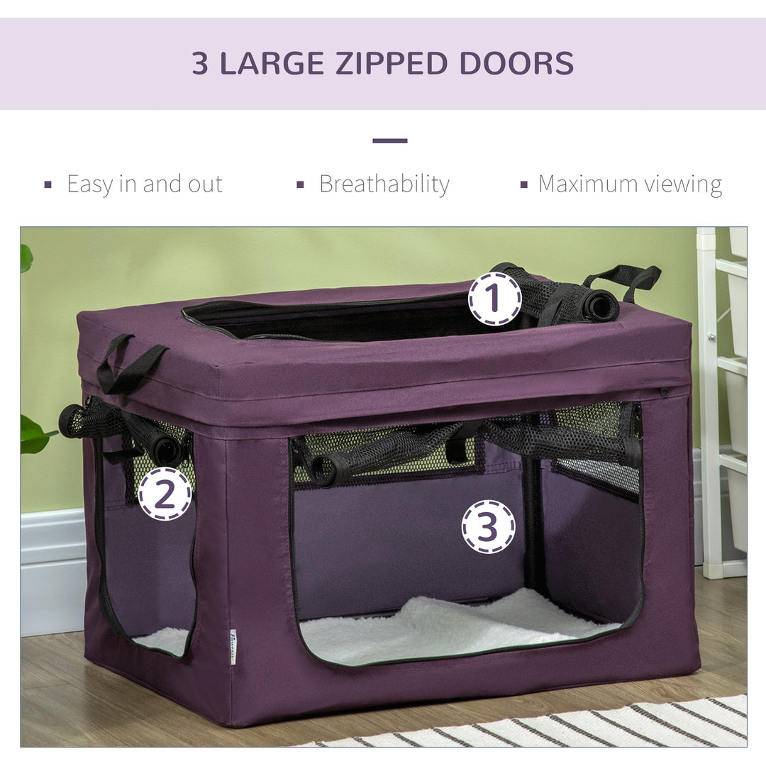 PawHut Pet Carrier Portable Cat Carrier Foldable Dog Bag for Miniature Dogs, 60 x 42 x 42 cm, Purple