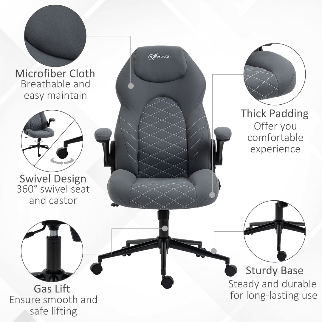 Office Chair w/ Flip Up Armrests, Swivel Seat Dark Grey