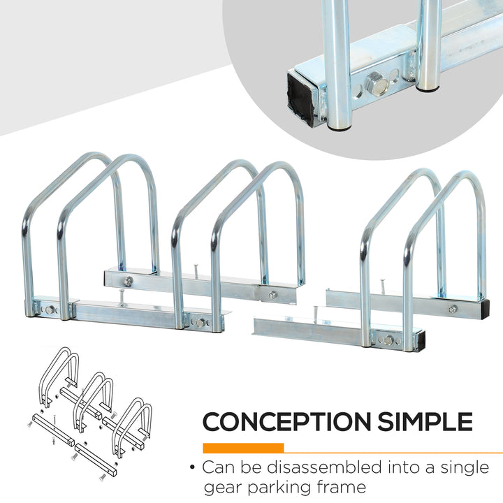 HOMCOM Bike Stand Parking Rack Floor or Wall Mount Bicycle Cycle Storage Locking Stand 76L x 33W x 27H (3 Racks, Silver)