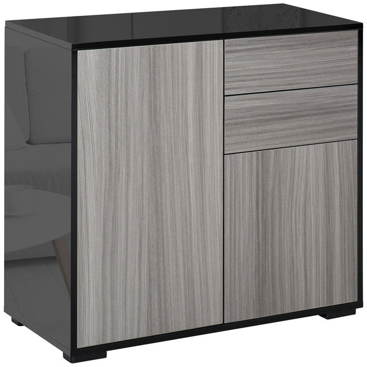 Modern Stylish Freestanding Push-Open Design Cabinet with 2 Drawer, 2 Door Cabinet, 2 Part Inner Space-Light Grey and Black