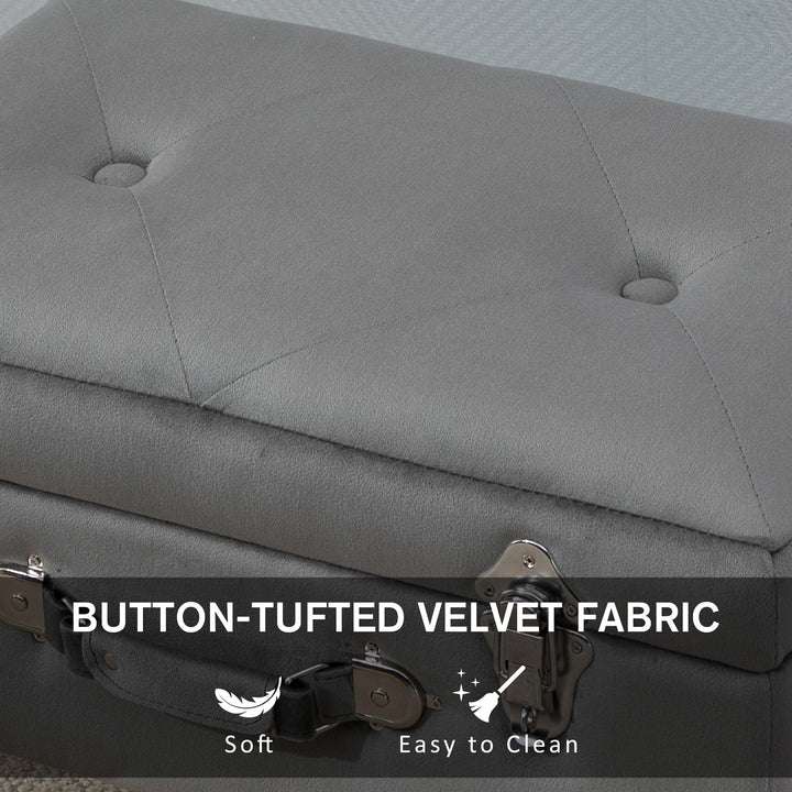 Faux Velvet Upholstered Ottoman Trunk w/ Wooden Legs Grey